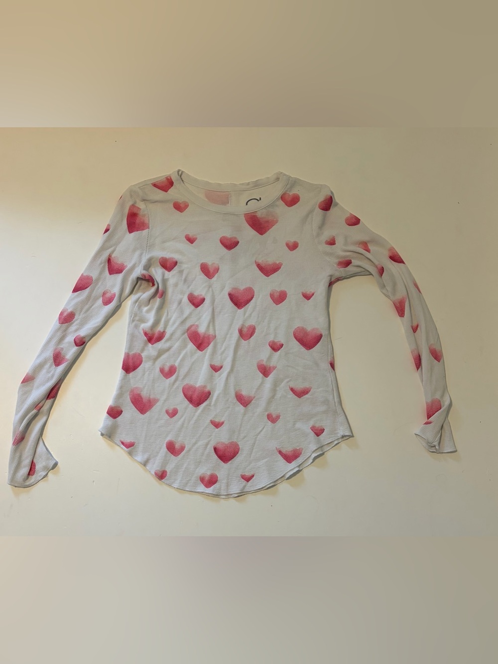 Chaser White Long-Sleeve Tee with Pink Heart Pattern